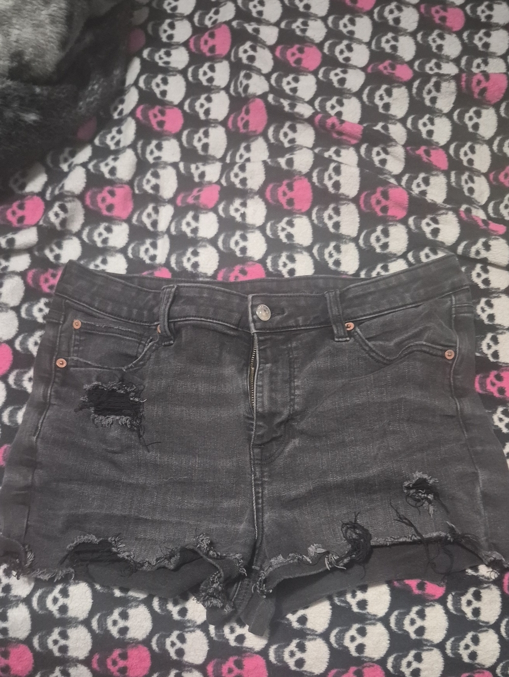 American Eagle Outfitters Black Distressed High-Rise Jean Shorts